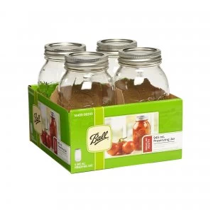 Image of Pack of 4 Ball Mason 945ml Regular Mouth Preserving Jars Clear and Silver