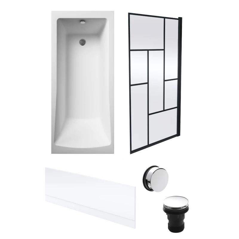 Image of Balterley Square Bath, Front Panel, Abstract Black Screen, Waste 1700x700mm Silver