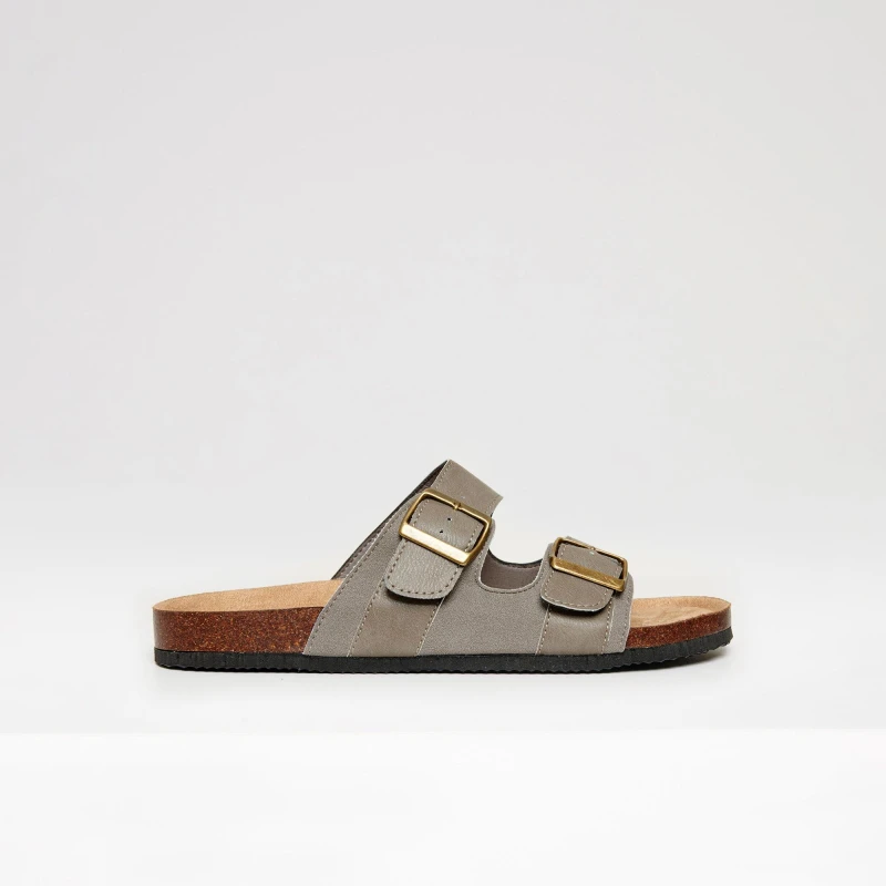 Image of Threadbare Mens Slip-On Two Buckle Strap Flat Sandals Stone male 12