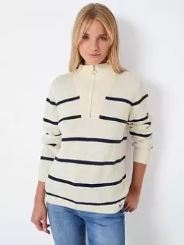 Image of Crew Clothing Ama Half Zip Stripe Jumper - White, Size 18, Women