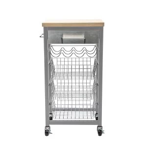Image of Hahn Sandon Grey Kitchen Trolley with Wood Top