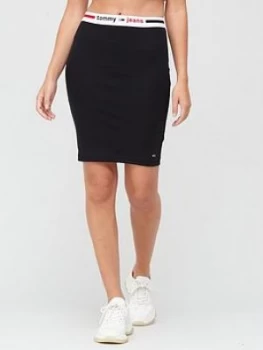 Image of Tommy Jeans Jersey Logo Waistband Skirt - Black