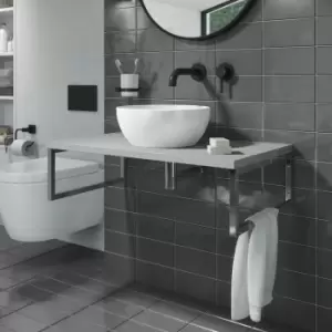 Image of 800mm Concrete Effect Countertop Basin Shelf with Round Basin - Lund