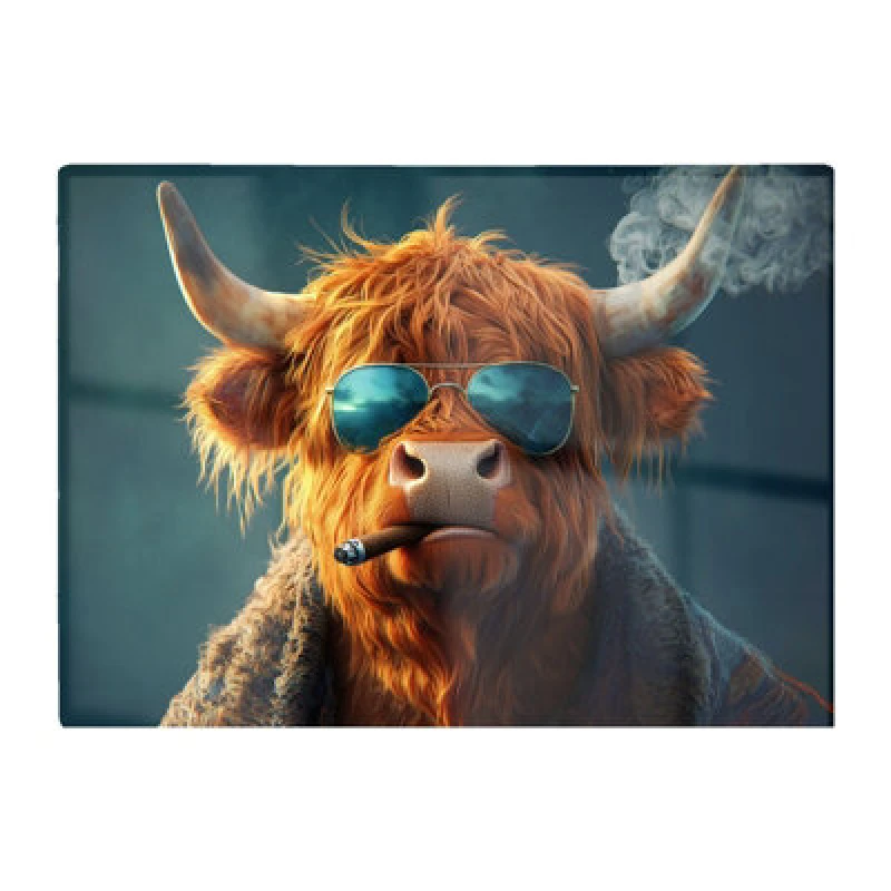 Image of Warren Reed Designer Highland Cow With Glasses Glass Chopping Board