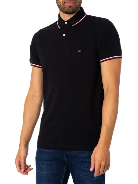 Image of Tommy Hilfiger Core Tipped Slim Polo Shirt Black XXL