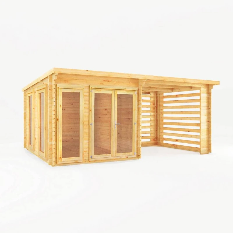 Image of Mercia 6m x 3m Studio Pent Log Cabin With Slatted Area (28mm), Brown SI-006-002-0077