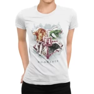 Image of Harry Potter Water Colour Crest Fitted T-Shirt Medium