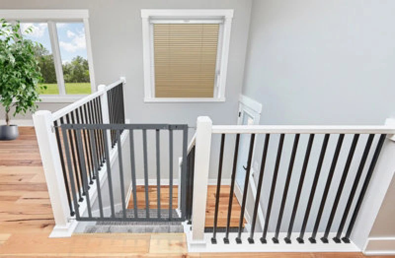 Image of Safetots Top Of The Stairs Screw Fitted Stair Gate, Grey Wooden, 63.5Cm - 105.5Cm, Wood Baby Gate, Stylish Safety Gate