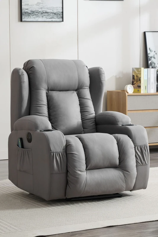 Image of More4Homes Caesar Grey Technology Fabric Electric Recliner Heat & Massage Chair Grey