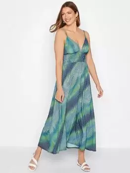 Image of Long Tall Sally Dot Print Shirred Sundress, Blue, Size 14, Women