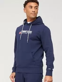 Image of Tommy Jeans Athletics Logo Overhead Hoodie - Twilight Navy, Twilight Navy Size M Men