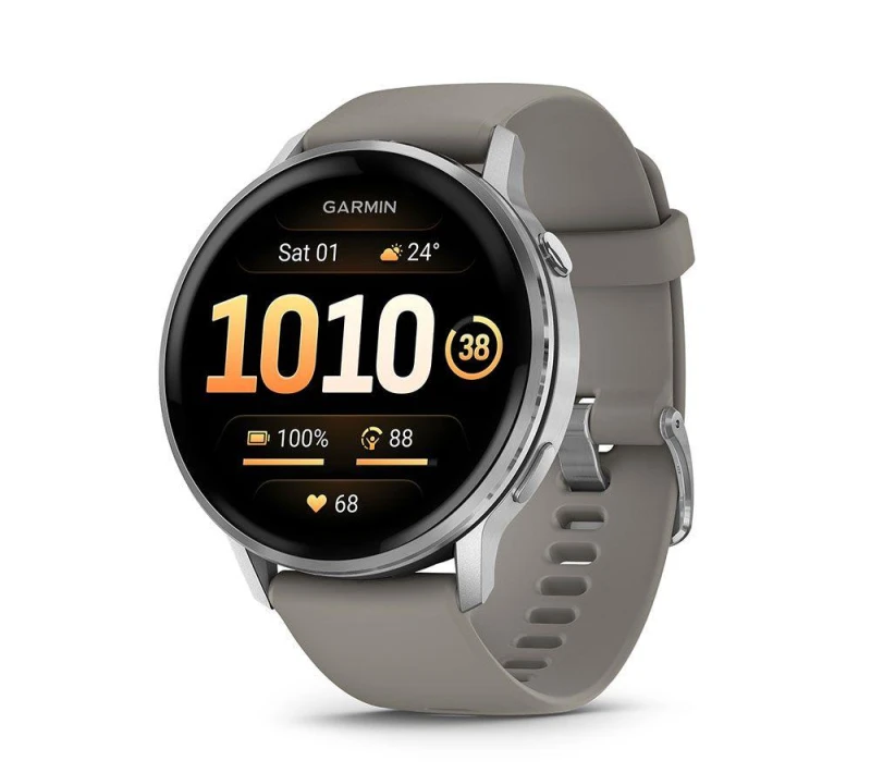 Image of Garmin Venu 4 Smartwatch - Silver with Silver Grey Silicone Band, 45 mm, Silver/Grey 753759342883