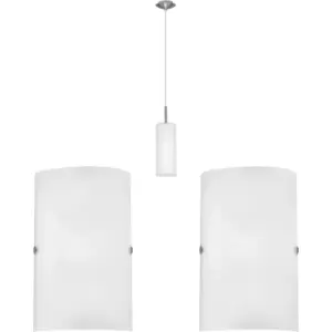 Image of Ceiling Pendant Light & 2x Matching Wall Lights Satin Nickel Glass Hanging Lamp