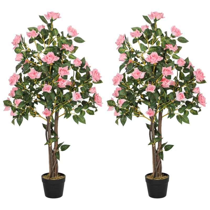 Image of Homcom Set Of 2 Decorative Artificial Plants Rose Trees In Pot, Pink 830-975V00PK