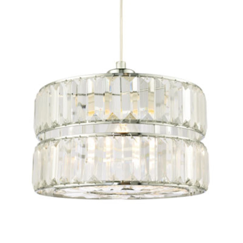 Image of Happy Homewares Designer Double Tier Easy Fit Pendant Shade With Rows Of Clear Acrylic Prisms