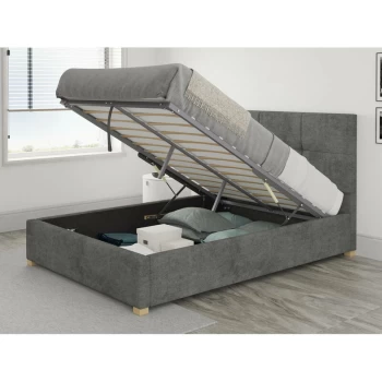 Image of Caine Ottoman Upholstered Bed, Kimiyo Linen, Granite - Ottoman Bed Size Small Double (120x190)