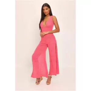 Image of I Saw It First Coral Crochet Jumpsuit - Red