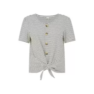 Image of Yumi White Striped Jersey Button Detail Top - White