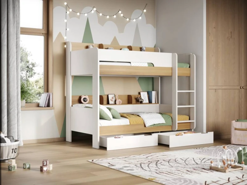 Image of Flair Eddie Storage Bunk Bed in Light Oak Size: Single Light Oak Unisex Single