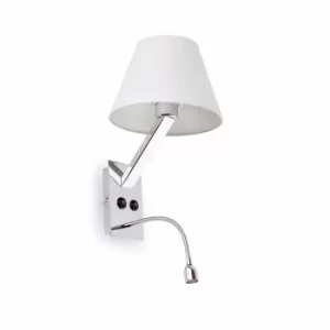 Image of Moma 1 Light Indoor Wall Reading Light Chrome with White Shade, E27