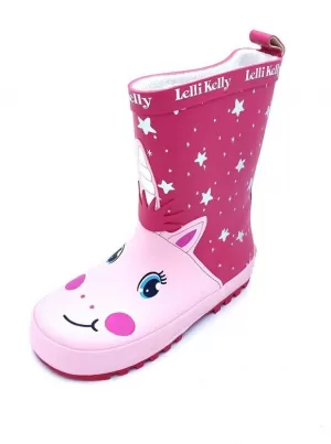 Image of Lelli Kelly Girls Hollee Unicorn Wellington Boot - Pink