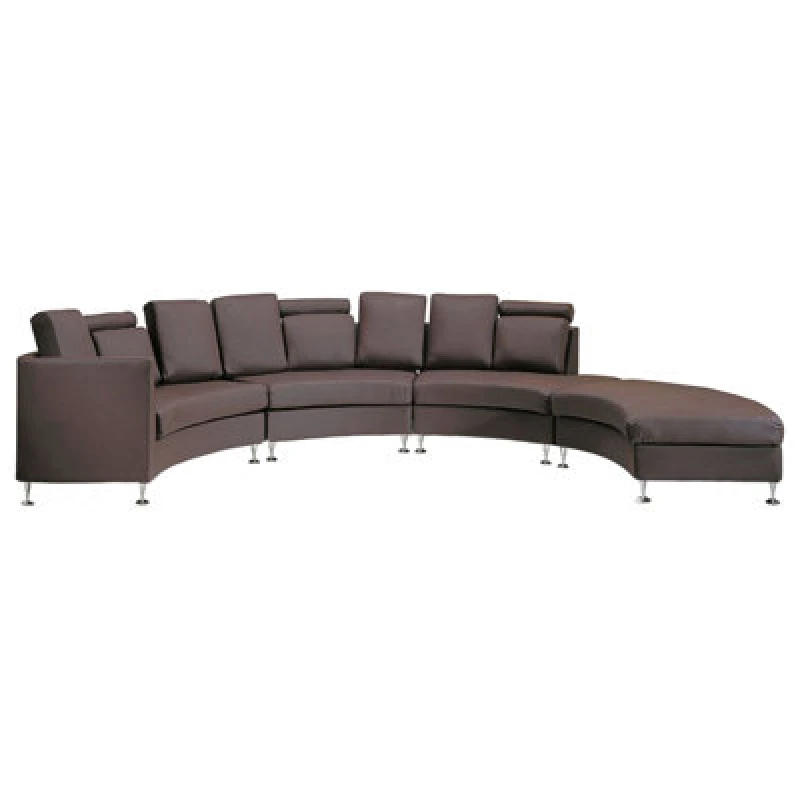 Image of Beliani Curved Sofa 7 Seater Rotunde Leather Brown