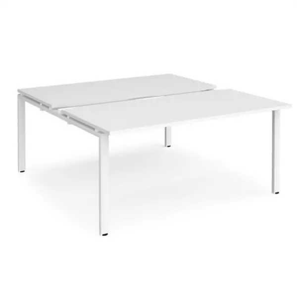 Image of Adapt Bench Desk 2 Person Starter Rectangular Desks 1600mm With Sliding Tops White Tops With White Frames 1600mm Depth Adapt White STE1616-SB-