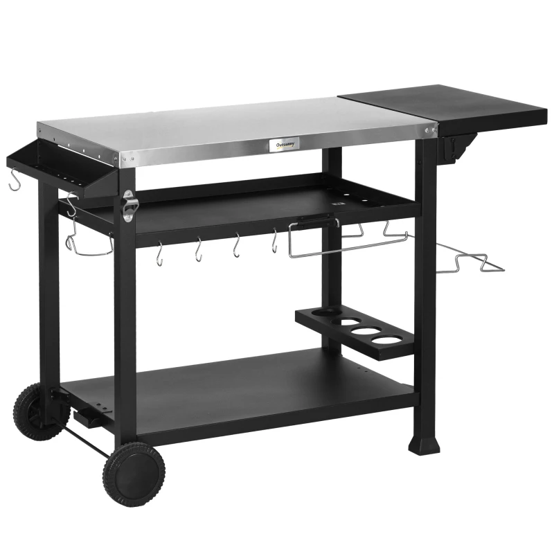 Image of Outsunny Stainless Steel Outdoor Grill Cart with Folding Side table, 2 Wheels - Outsunny 5056725500504