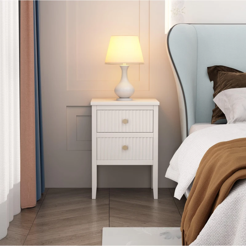 Image of Cabinet Bits Bellaria 2 Drawer Bedside Table in White White Unisex