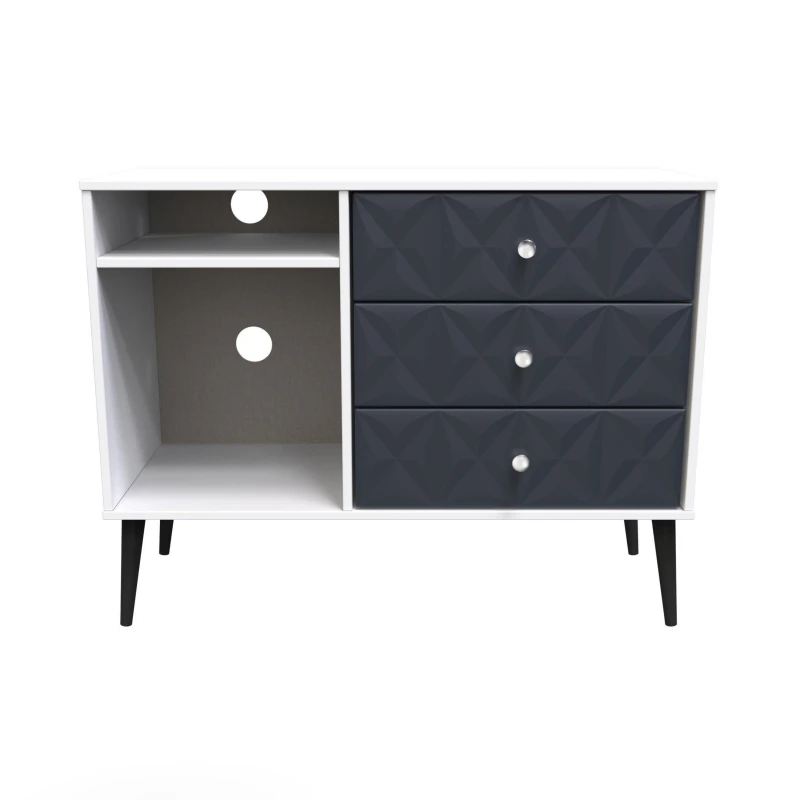 Image of Toledo 3 Drawer TV Unit In Indigo Matt & White (Ready Assembled)