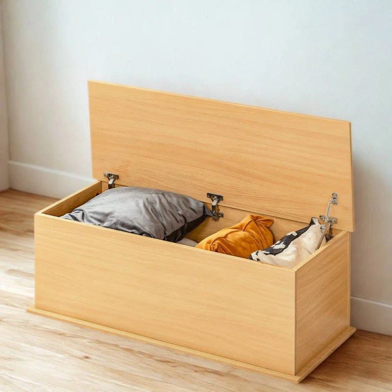 Image of Pirlo Plush Large Wooden Storage Box Chest Trunk in Brown Brown Unisex