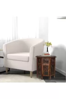 Image of Antique Effect Round Carved Wooden Bedside End Table 54 x 54 x 54 cm