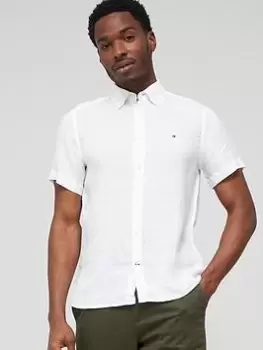 Image of Tommy Hilfiger Pigment Dyed Linen Short Sleeve Shirt - White Size M Men
