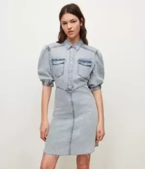 Image of AllSaints Womens Jackie Denim Dress, Light Indigo, Size: 12