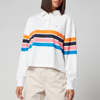 Image of Tommy Jeans Womens Tjw Bxy Crop Stripe Polo Ls - White/Multi - XS