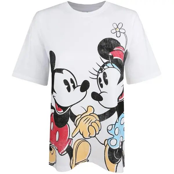 Image of Disney Mickey & Minnie Mouse In Love Cotton T-Shirt White