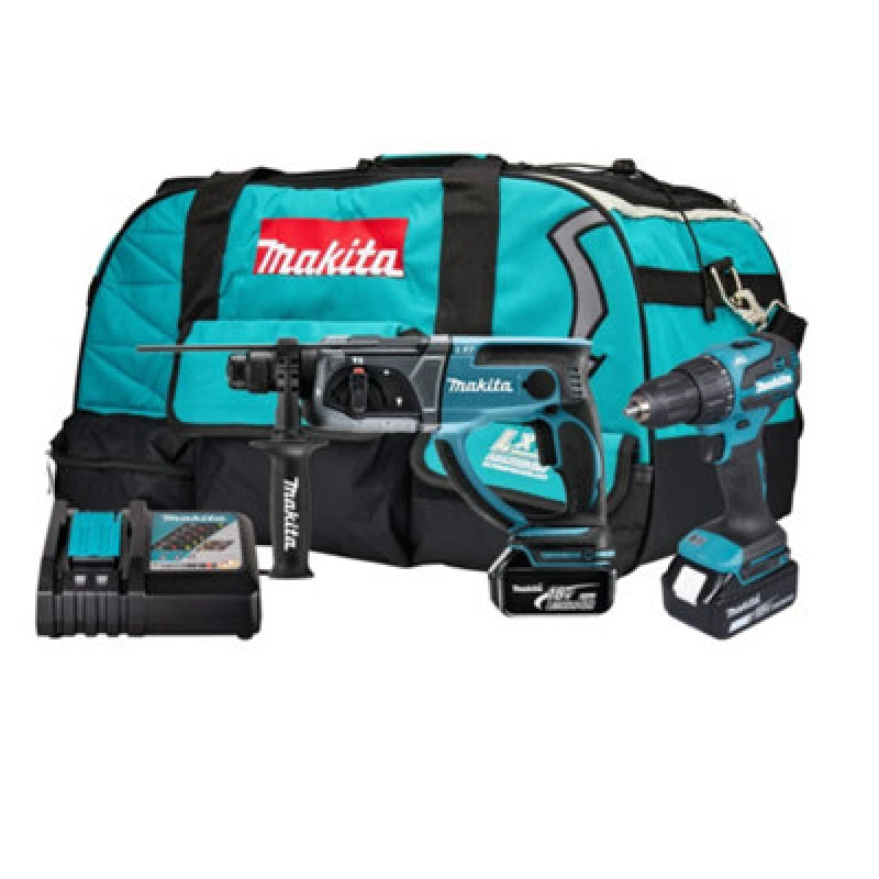 Image of Makita DLX2563T 18v LXT Cordless Combi Drill and SDS Hammer Drill Kit DLX2563T Batteries: 2 x 5ah Li-ion