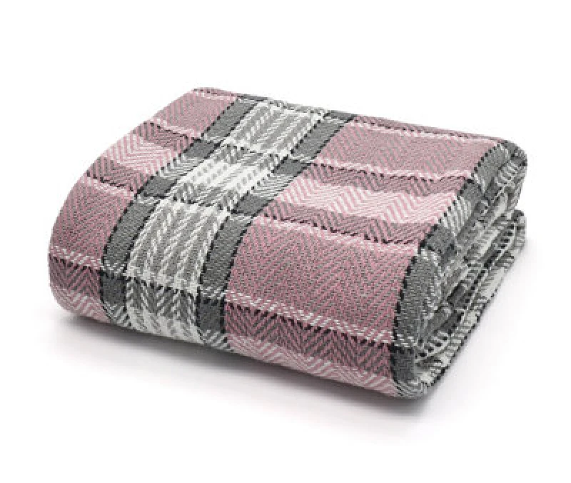 Image of Velosso Soft Weave Cotton Throw Blanket - Ideal For Sofa, Bed, Armchair - 70Cm X 100Cm - Blush And Grey