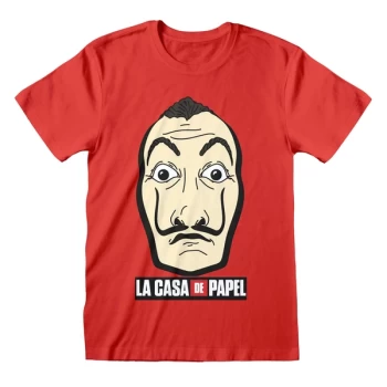 Image of La Casa De Papel - Mask And Logo Unisex Medium T-Shirt - Red