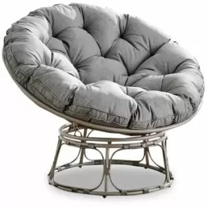 Image of Furniturebox UK - Furniturebox Moon Grey pe Rattan Cushioned Outdoor Papasan Lounging Chair Perfect For Garden and Patios With Thick Grey Cushion