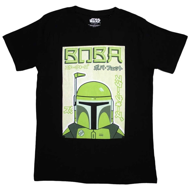 Image of Star Wars Boba Fett Japanese Logo T Shirt Black unisex