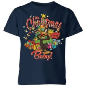 Image of Looney Tunes Its Christmas Baby Kids Christmas T-Shirt - Navy - 11-12 Years