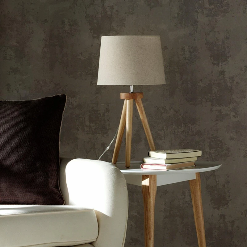 Image of K LIVING Chadwick Tripod Natural Wood Table Lamp Complete with Shade Light Oak