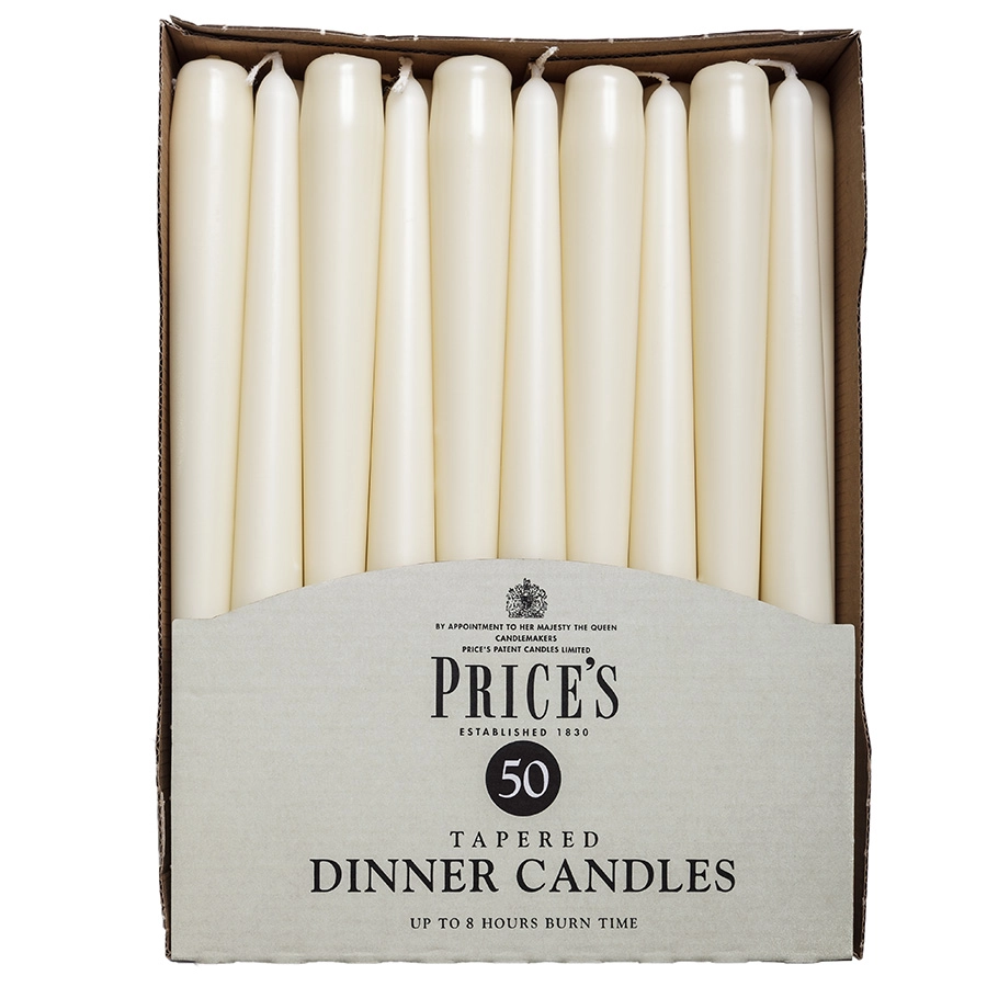 Image of Prices Candles Tapered Ivory Dinner Candles - 50 Pack
