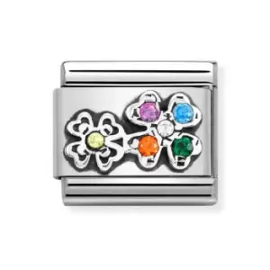 Image of Nomination Classic Silver & CZ Colourful Four Leaf Clover Charm