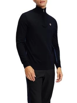 Image of Ted Baker Knitted Quarter Jumper - Navy, Size 2, Men