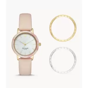 Image of Kate Spade New York Womens Metro Scallop Three-Hand Interchangeable Topring Watch - Nude