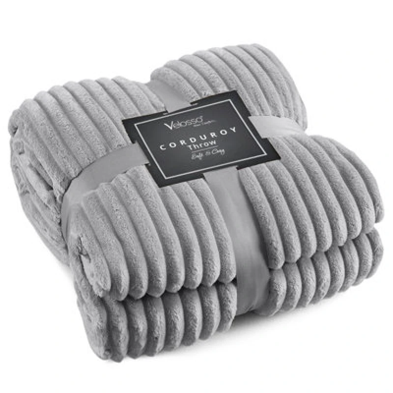 Image of Velosso Thermal Soft Ribbed Cord Throw Blanket For Sofa, Bed, Armchair, Couch - 127Cm X 152Cm, Grey