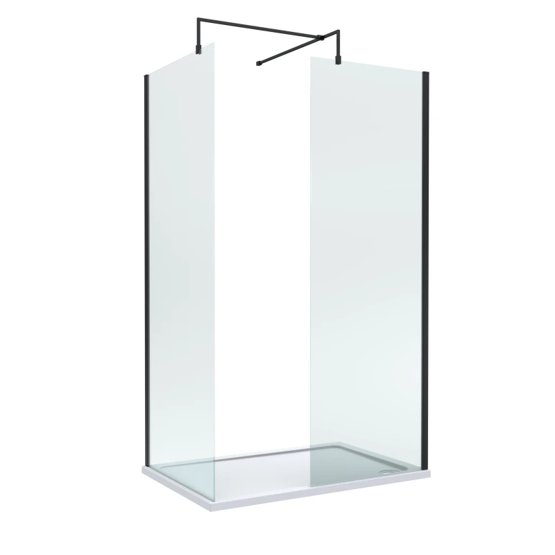 Image of Balterley 8mm Glass Wetroom Screens Black Profile & Tray 1200 x 800mm Black Unisex