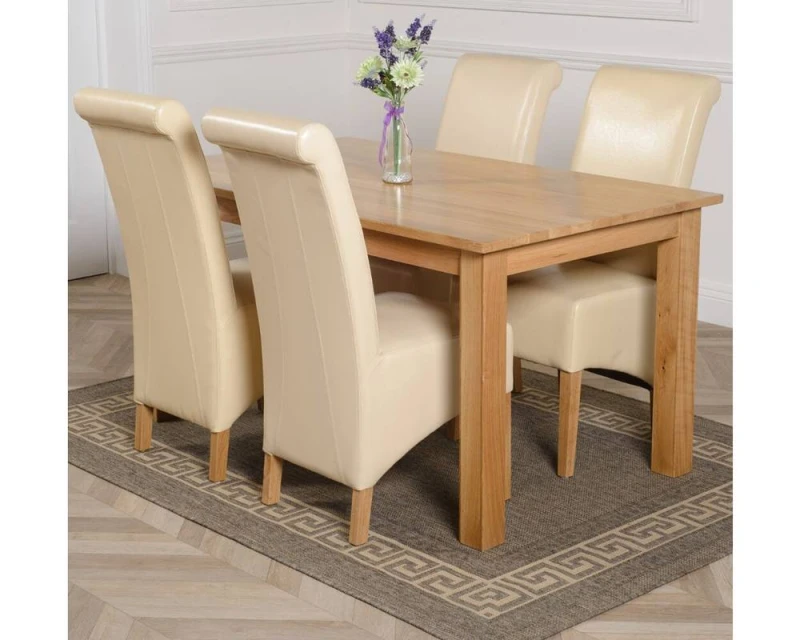 Image of Thats Furniture Oslo 150 x 90cm Medium Oak Dining Table & 4 Montana Leather Chairs in Cream Cream Unisex 150 x 90 cm